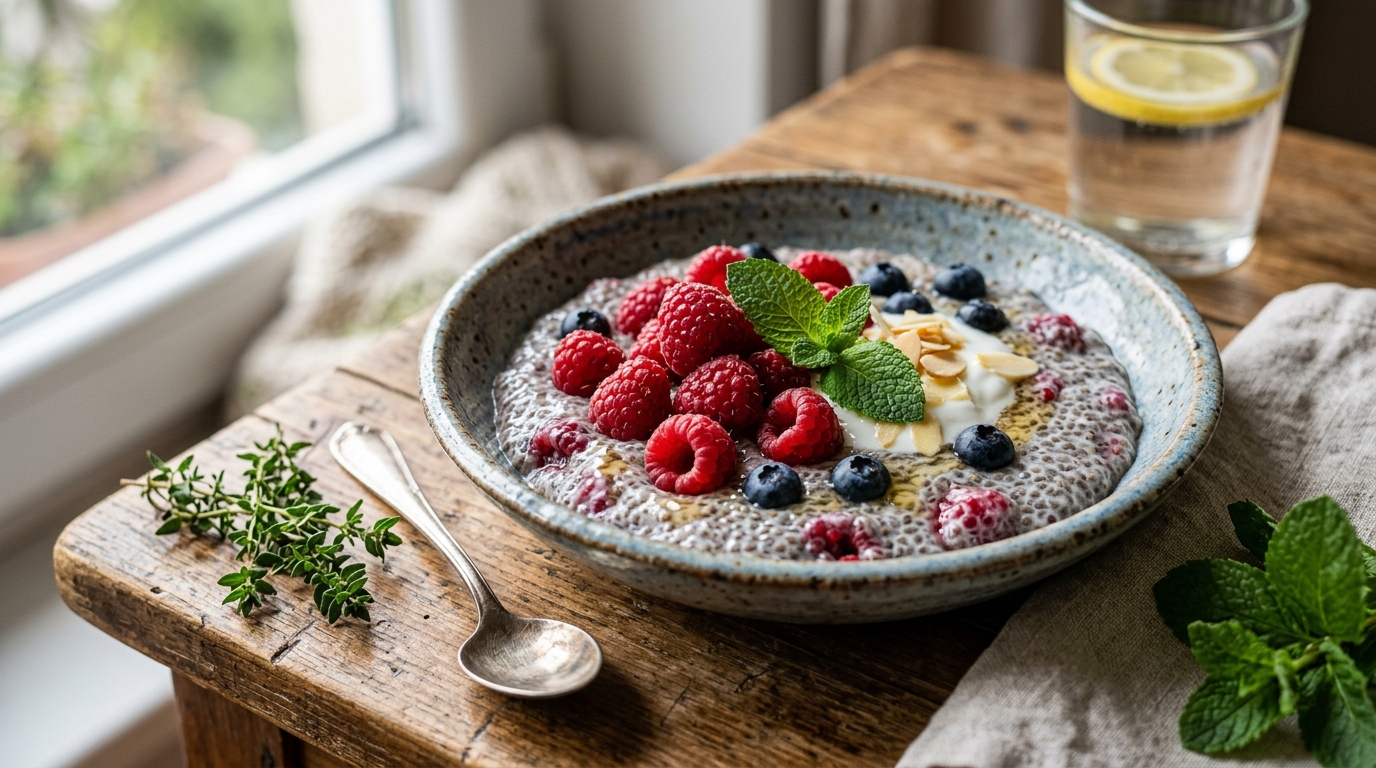 Puding od čia semenki sa svežim malinama