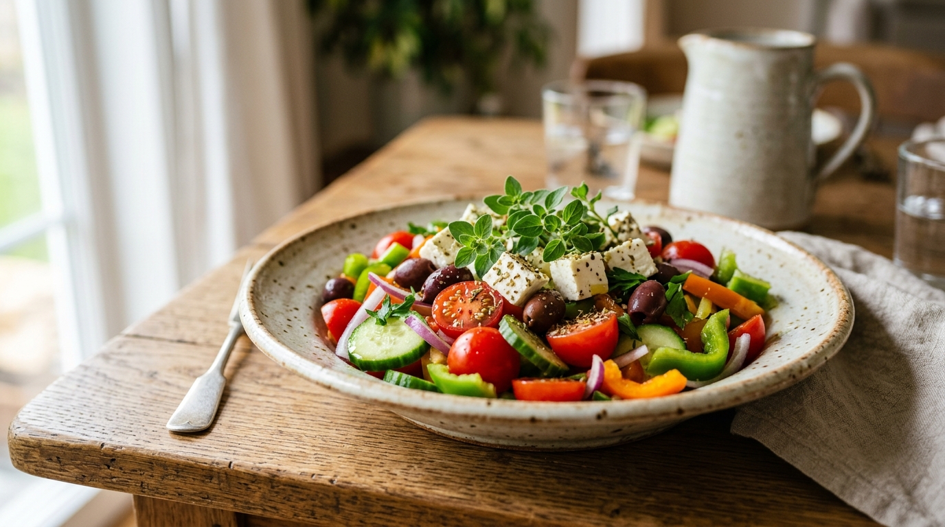 Grčka salata sa malomasnim feta sirom i origanom
