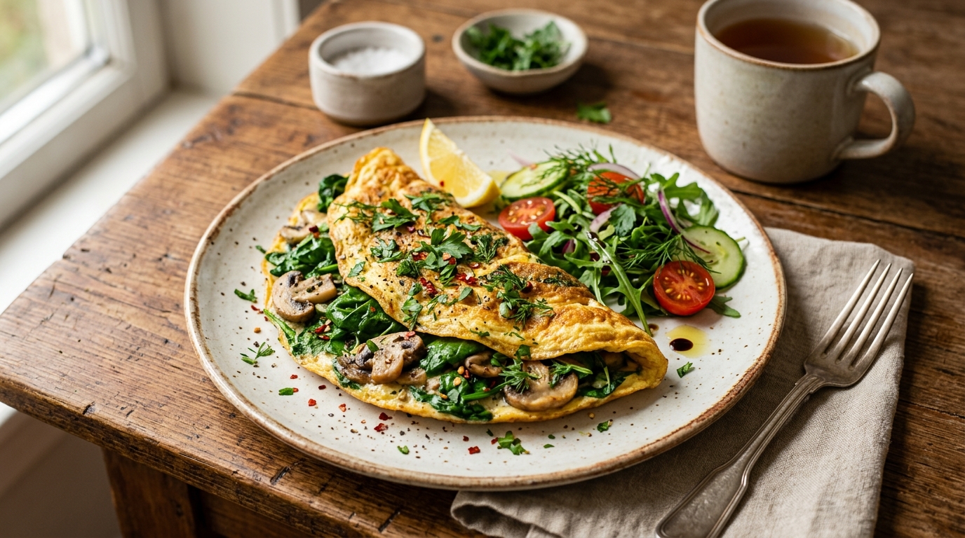Omlet sa svežim spanaćem i šampinjonima