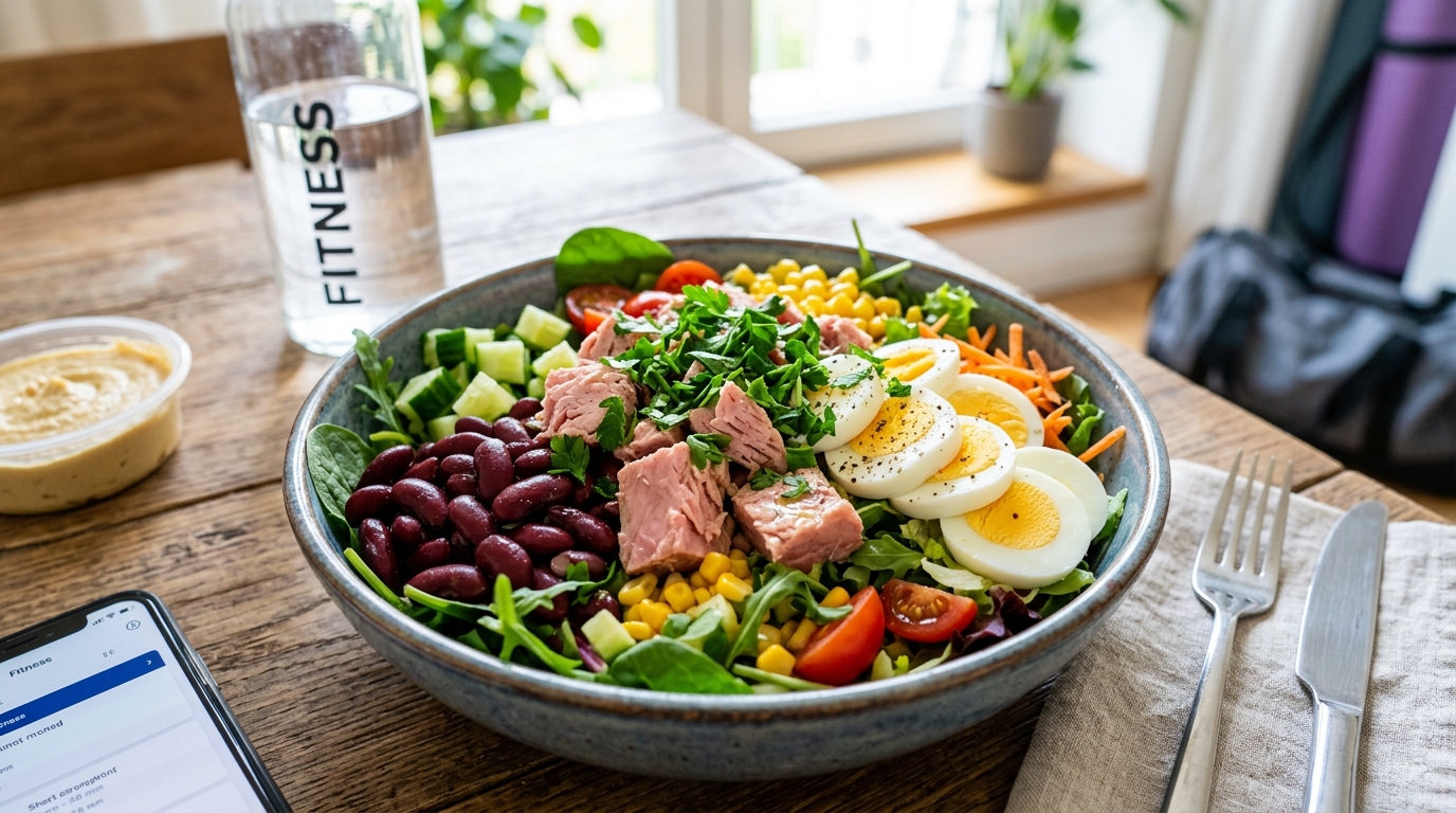 Proteinska fitnes salata sa tunjevinom, crvenim pasuljem i jajima