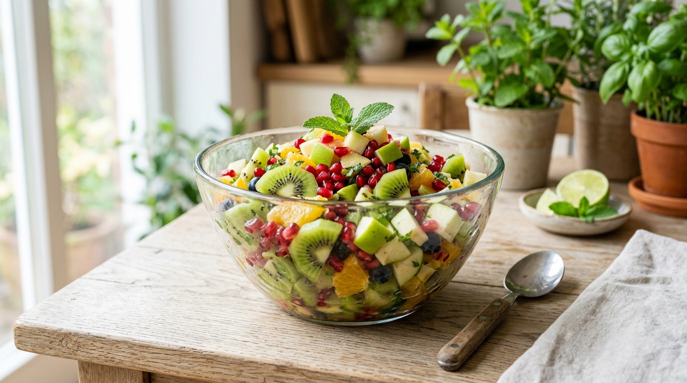 Osvežavajuća voćna salata sa prelivom od limete i mente